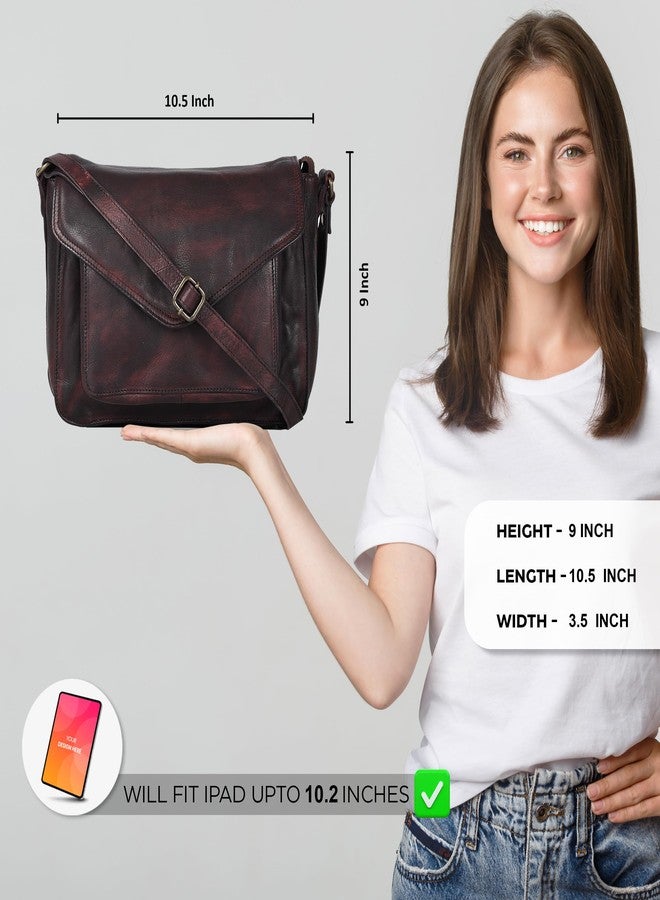 Ozora Genuine Leather Classic Flapover Crossbody Purse for Women Small Cute Tote/Bag, Bordeaux Wash, Medium - Image 2