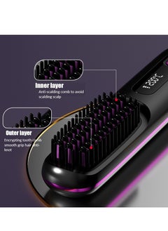 GUDOO Cordless Hair Straightener Brush Portable Mini Straightening Brush for Travel Negative Ion Hot Comb Hair Straightener for Women Lightweight to Carry Out USB Rechargeable Anti-Scald  - Image 2