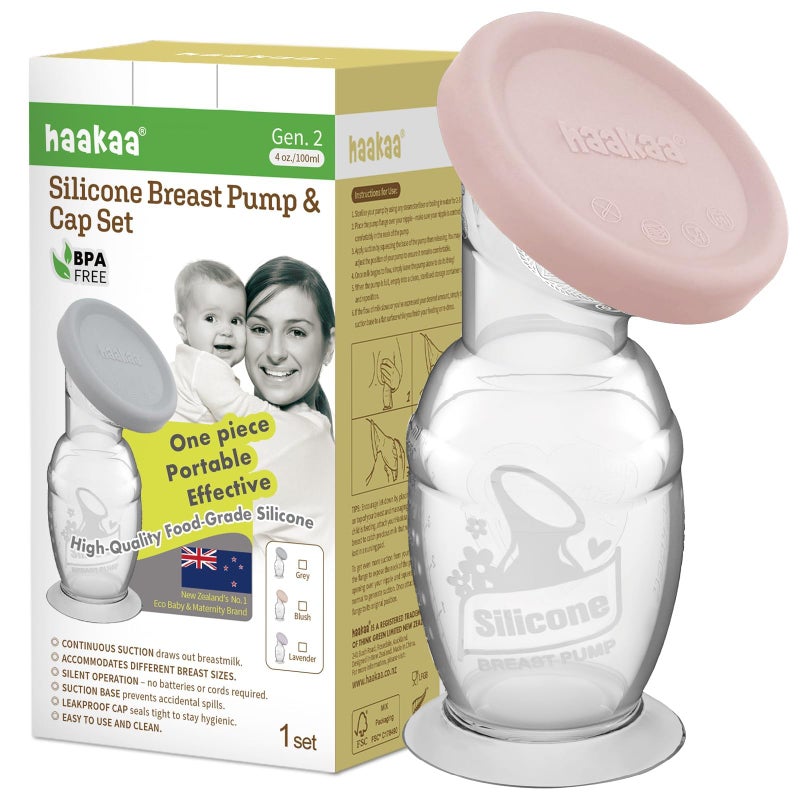 Haakaa Manual Breast Pump with Base 4 Fl Oz/100ml+Lid (Blush), Gen.2 - Image 1