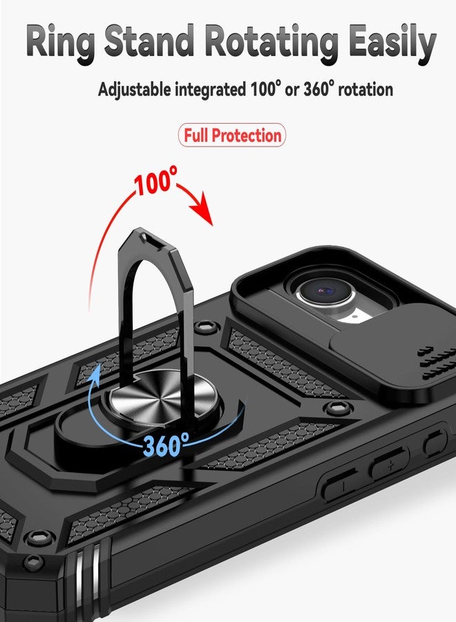 PUSHIMEI for iPhone 16E Case, with Slide Camera Cover HD Screen Protector [Military Grade 16ft. Drop Tested] Magnetic Ring Holder Kickstand Protective Phone Case for Apple iPhone 16E / SE 2025 / SE4, Black - Image 5