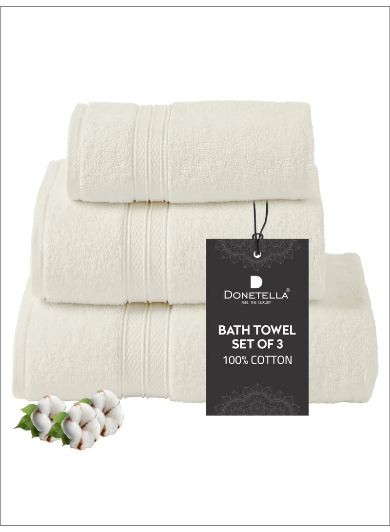 Donetella Premium Towel 3-Pcs Set, 100% Combed Cotton 600 GSM, Highly Absorbent, Quick Dry Towel Set Include 1 Bath Towel, 1 Bath Sheet, 1 Hand Towel, Best Set for Bathroom Gym, Hotel And Spa,White