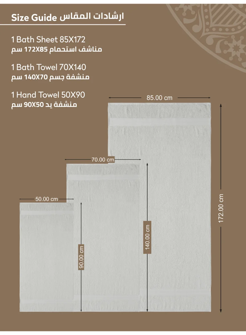 Donetella Premium Towel 3-Pcs Set, 100% Combed Cotton 600 GSM, Highly Absorbent, Quick Dry Towel Set Include 1 Bath Towel, 1 Bath Sheet, 1 Hand Towel, Best Set for Bathroom Gym, Hotel And Spa,White