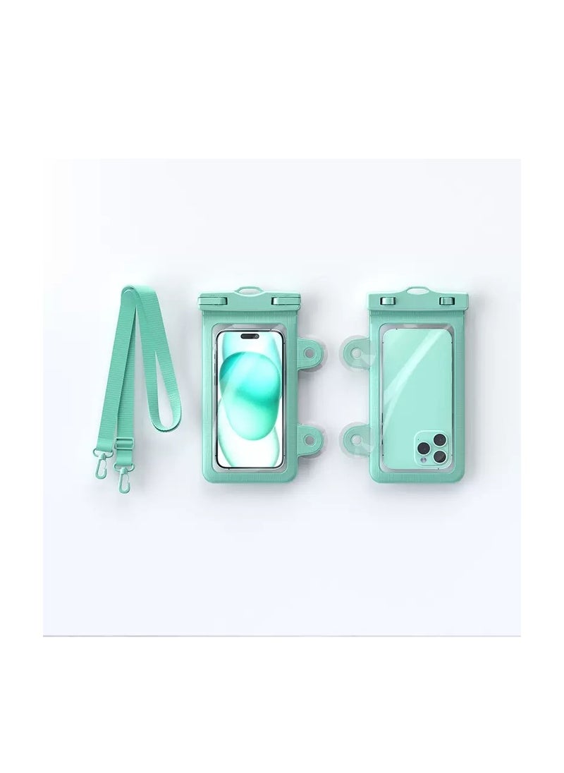 CityRiya-Long 2Pcs Waterproof Phone Pouch Set with 2 Strong Suction Cups - Touch-Sensitive Underwater Dry Bag, IPX8 Certified Universal Phone Case with Adsorption Design for Phones up to 7.2'' - Ideal for Swimming, Diving, Beach & Water Sports - Leak-Proof, Shockproof & Easy Installation（YS22-Green）  - Image 1