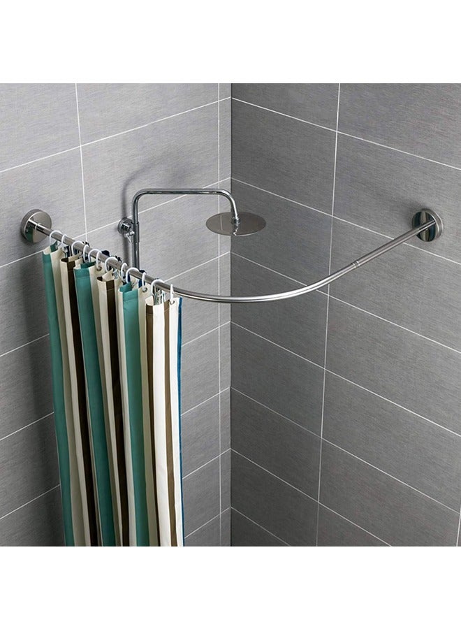 Hihonor Curved Corner Shower Curtain Rod 304 Stainless,Shower Curtain Rail Pole L-Shaped Extensible Pole No Drilling,80—100cm(Silver) - Image 1