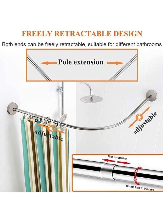 Hihonor Curved Corner Shower Curtain Rod 304 Stainless,Shower Curtain Rail Pole L-Shaped Extensible Pole No Drilling,80—100cm(Silver) - Image 4
