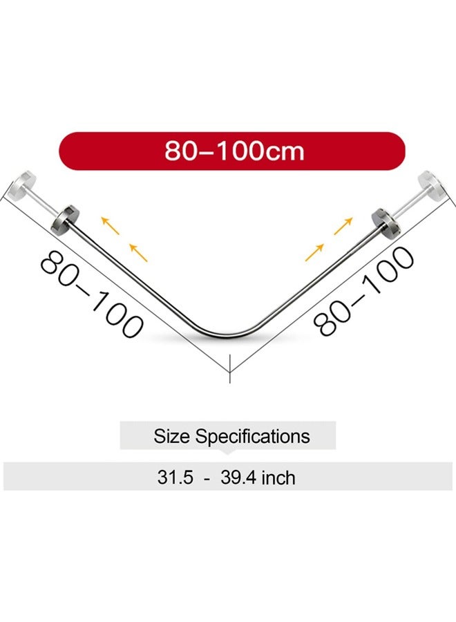 Hihonor Curved Corner Shower Curtain Rod 304 Stainless,Shower Curtain Rail Pole L-Shaped Extensible Pole No Drilling,80—100cm(Silver) - Image 2