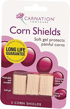 CARNATION FOOTCARE Corn Shields pack of 3 Slim design elasticated fabric outer stretches to fit all sizes With mineral oil to soften skin helps to prevent pressure - Image 1