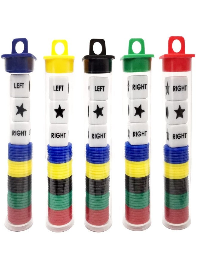 Ahoper Left Right Center Dice Game Prime Set Bundle with 3 Dices + 30 Chips - (5 Pack). Round Tube Storage is Very Convenient for Travel. Easy to Store, Carry Around. - Image 1