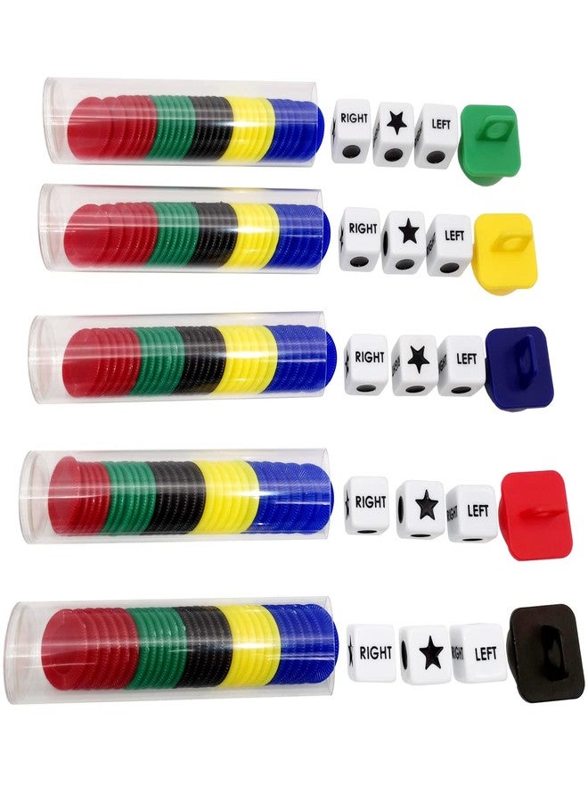 Ahoper Left Right Center Dice Game Prime Set Bundle with 3 Dices + 30 Chips - (5 Pack). Round Tube Storage is Very Convenient for Travel. Easy to Store, Carry Around. - Image 4