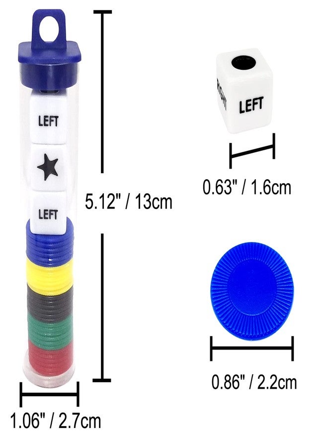 Ahoper Left Right Center Dice Game Prime Set Bundle with 3 Dices + 30 Chips - (5 Pack). Round Tube Storage is Very Convenient for Travel. Easy to Store, Carry Around. - Image 5