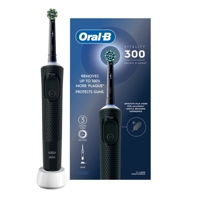 Oral-B Vitality D300 Toothbrush, 3 Cleaning Modes, Gentle Brushing and 2 Minutes Built in Timer- D103.413.3 Black