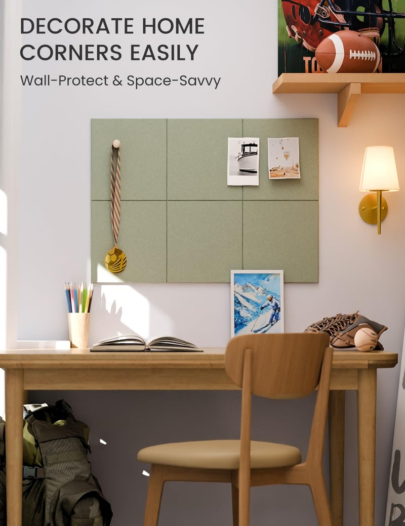 Fluxynara Felt Bulletin Board Tiles -28"x18" Cork Board Alternative for Office Decor, Push Pin Board Wall Organizer 6-Pack - Sage - Image 5
