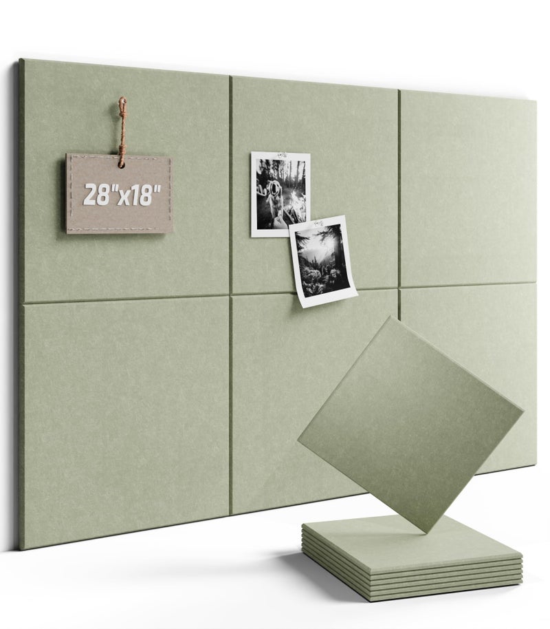 Fluxynara Felt Bulletin Board Tiles -28"x18" Cork Board Alternative for Office Decor, Push Pin Board Wall Organizer 6-Pack - Sage - Image 1