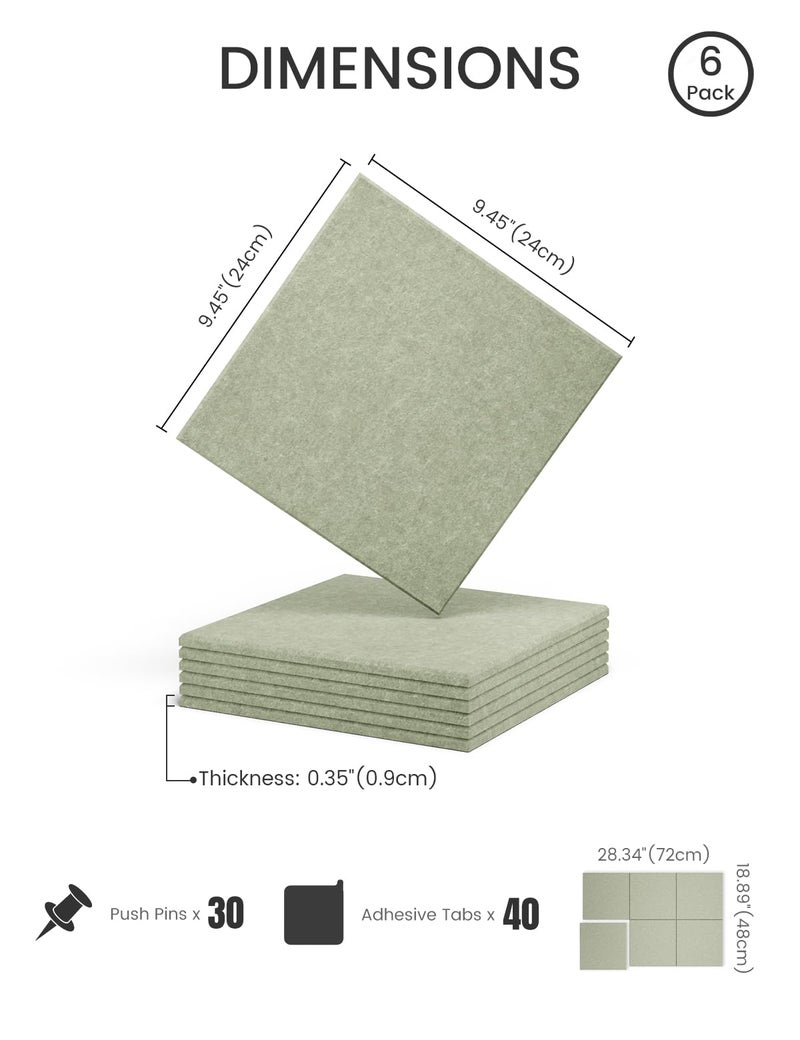 Fluxynara Felt Bulletin Board Tiles -28"x18" Cork Board Alternative for Office Decor, Push Pin Board Wall Organizer 6-Pack - Sage - Image 2