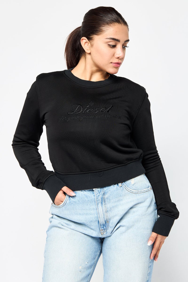 DIESEL Women Crew Neck Long Sleeves Embroidered Sweatshirt, Black  - Image 1