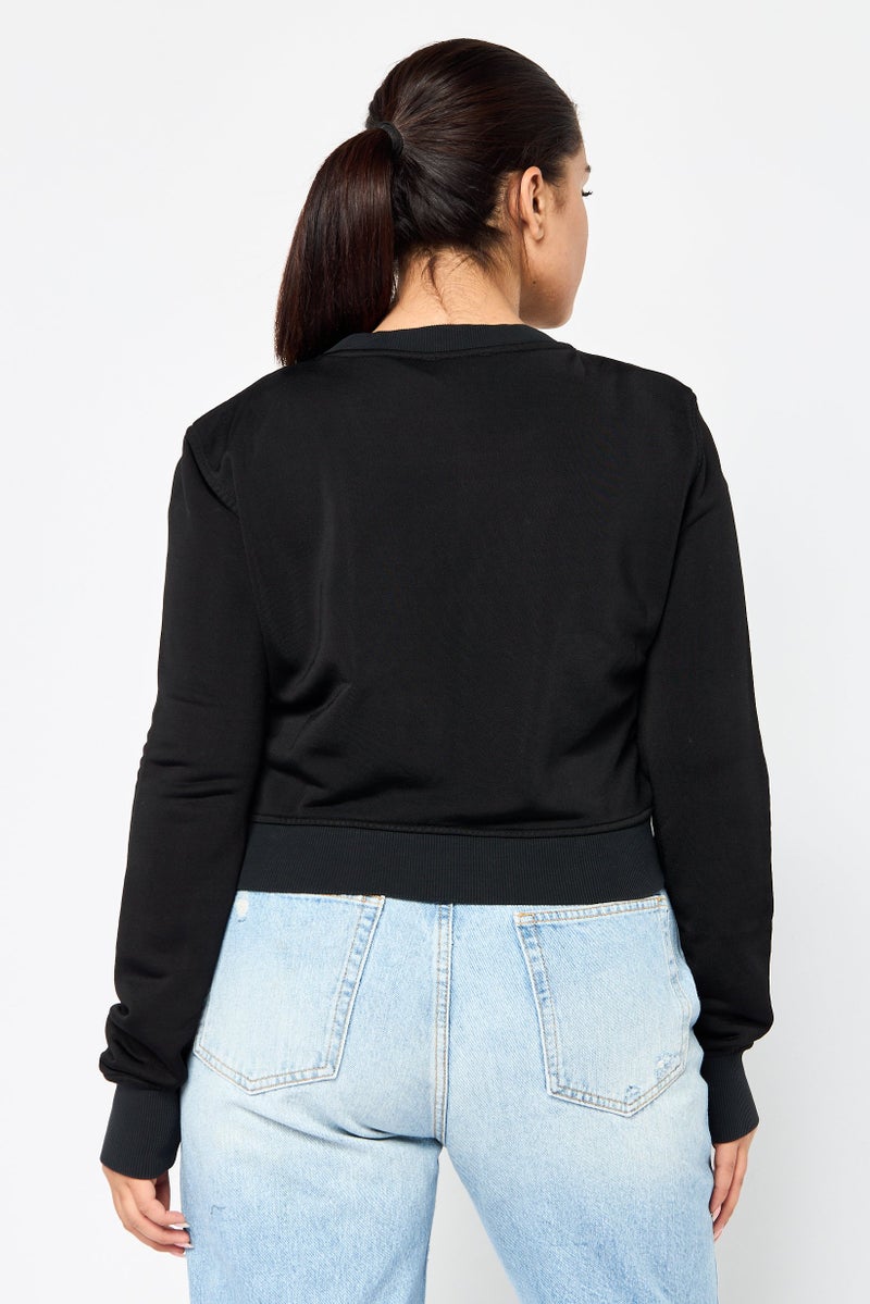 DIESEL Women Crew Neck Long Sleeves Embroidered Sweatshirt, Black  - Image 4