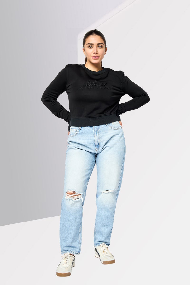 DIESEL Women Crew Neck Long Sleeves Embroidered Sweatshirt, Black  - Image 2