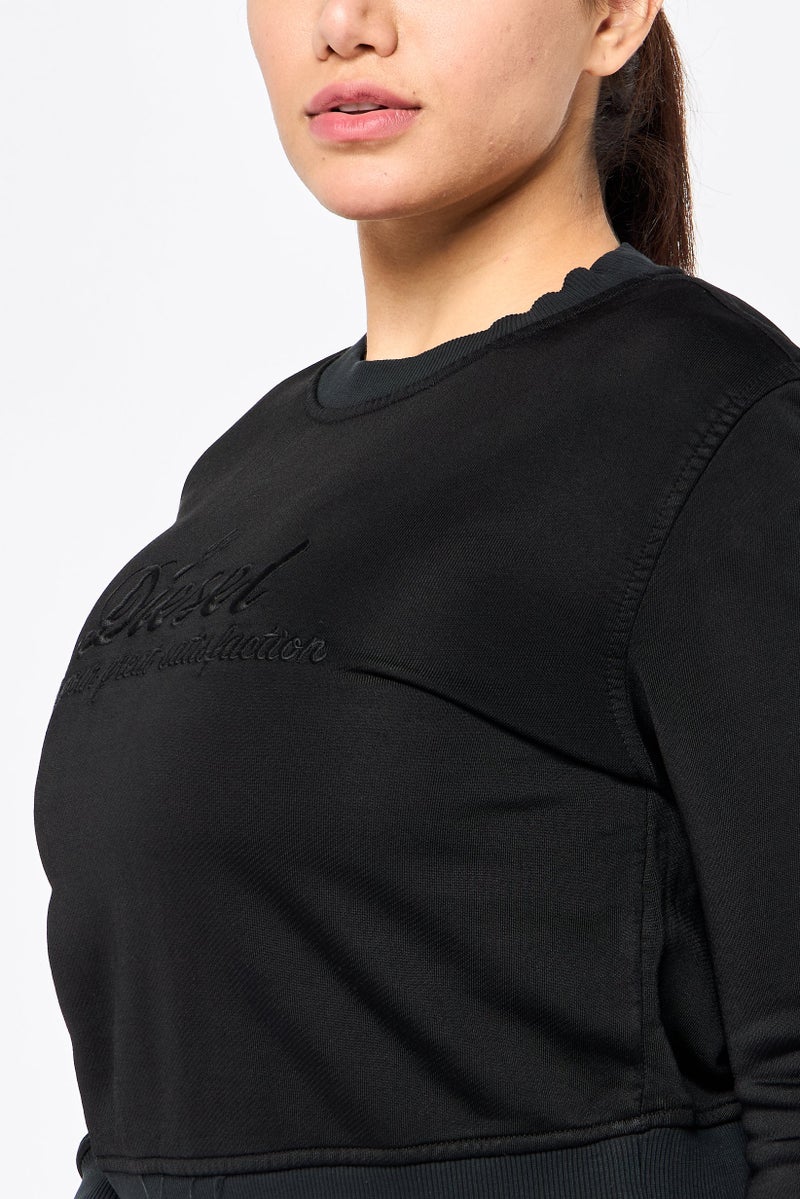 DIESEL Women Crew Neck Long Sleeves Embroidered Sweatshirt, Black  - Image 3