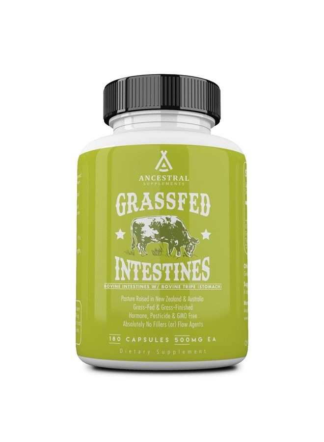 Ancestral Supplements Grass Fed Beef Intestines with Stomach (Tripe), 3000mg, Digestion Supplement Supports Digestive and Intestine Health and Acid Reflux, Non-GMO, 180 Capsules - Image 1