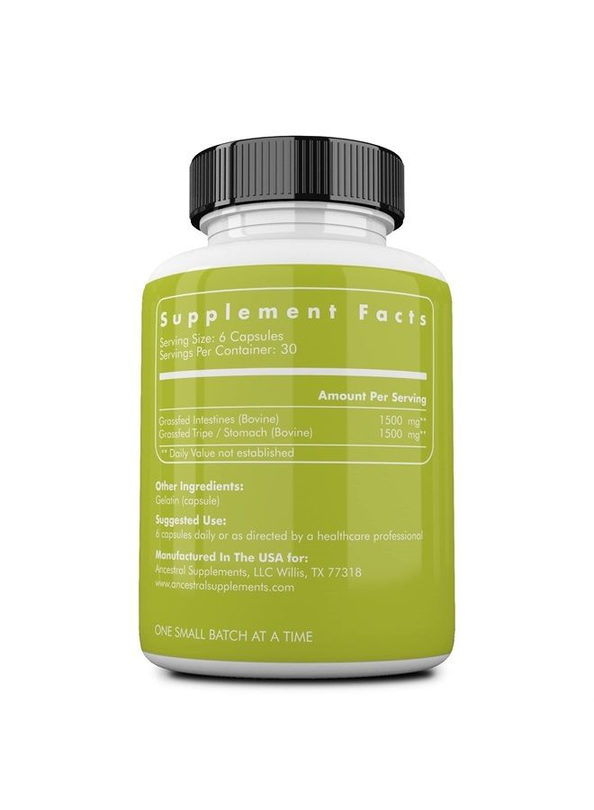 Ancestral Supplements Grass Fed Beef Intestines with Stomach (Tripe), 3000mg, Digestion Supplement Supports Digestive and Intestine Health and Acid Reflux, Non-GMO, 180 Capsules - Image 2