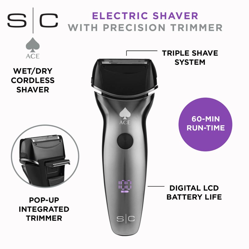 StyleCraft Ace Mens Electric Cordless Wet/Dry Shaver with Precision Foil Shaver, Triple Shave System with LCD Display, Smart Contour - Image 2