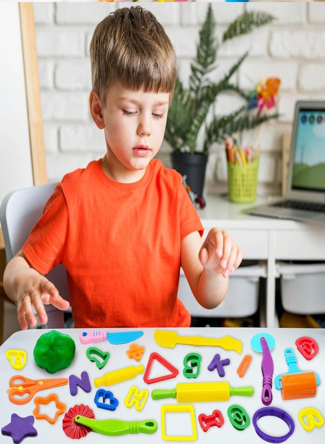 iShyan Dough Tools 55 PCS Dough Play Tools Set for Kids, Plastic Alphabet Numbers Shapes Cutters, Rollers, Scissors - Image 4