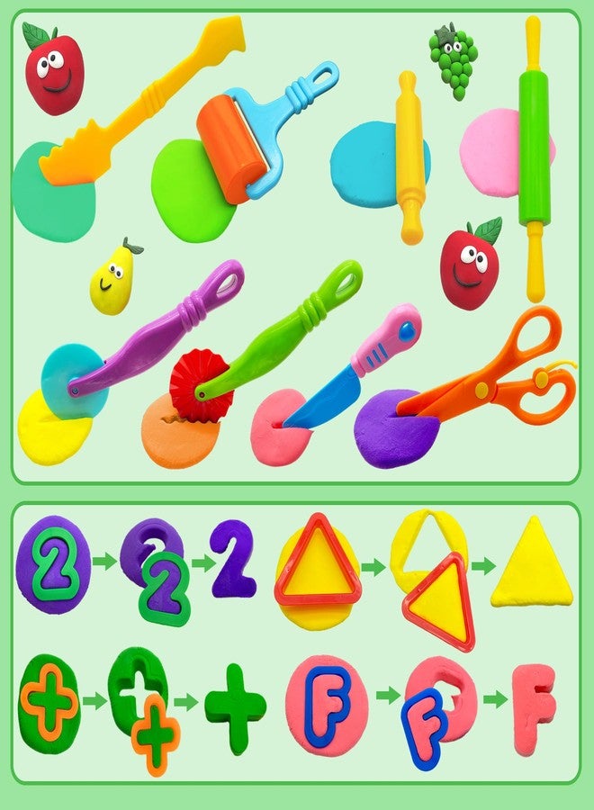iShyan Dough Tools 55 PCS Dough Play Tools Set for Kids, Plastic Alphabet Numbers Shapes Cutters, Rollers, Scissors - Image 3