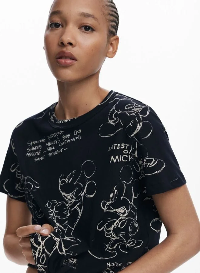 DESIGUAL Black Mickey™ Sketch T-Shirt for Women | Best Price UAE