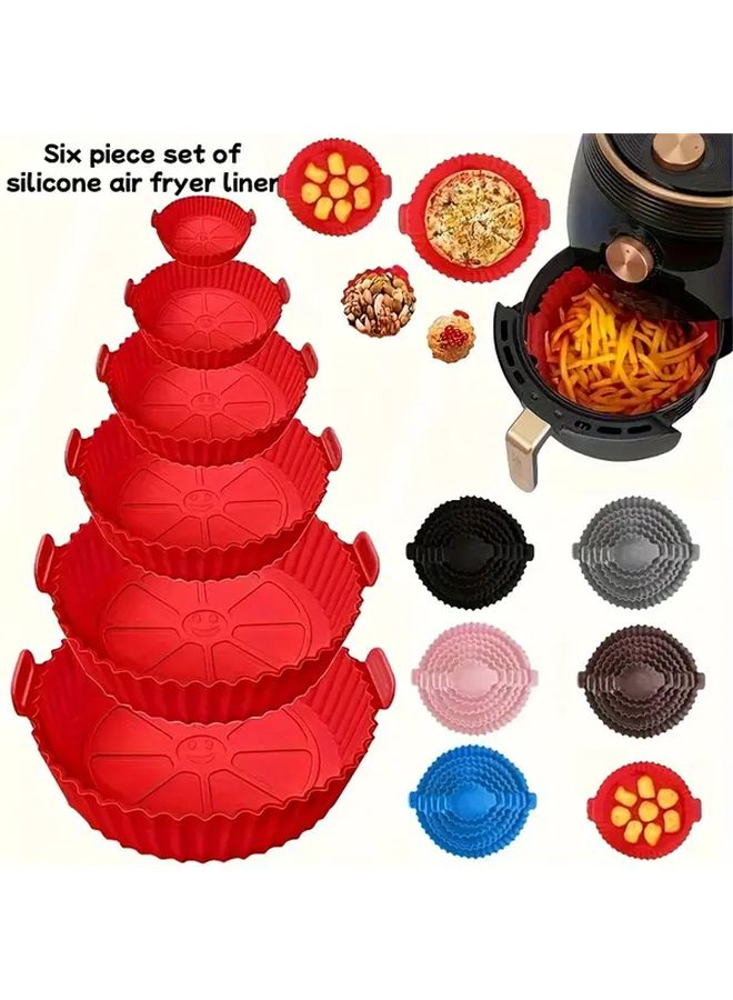 Premium 6 Piece Air Fryer Accessory Set Non Stick Red Blue Silicone Mats Liners - Image 1