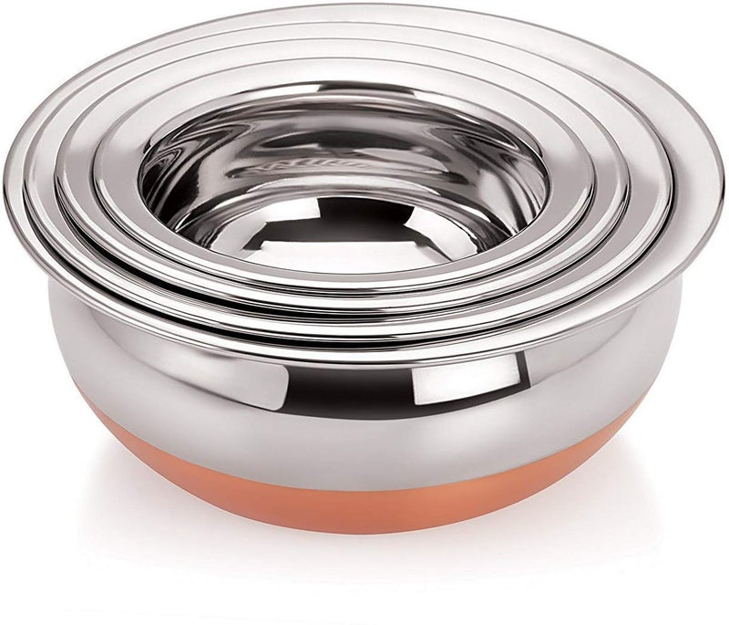 RJ kitchenware Store Serving Handi 5 Pcs. Set - Copper Bottom 400ml, 700ml, 1000ml, 1200 ml, 1500 ml. Stainless Steel Cooking Pot Biryani Punjabi Kitchen Serving, Bowl (5-Pieces) Stainless Steel Serving Handi Pack of 5 Stainless steel and copper combo set - Image 5