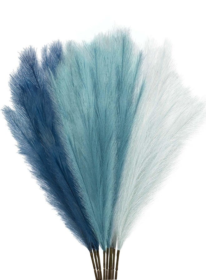KALYLOC 9Pcs 3FT Colorful Faux Pampas Grass for Boho Decor, KALYLOC Non-Shedding Fluffy Artificial Bulrush, Tall Reed Fluffy Stems Vase Filler Living Room Wedding Decoration (Light Blue)… - Image 1