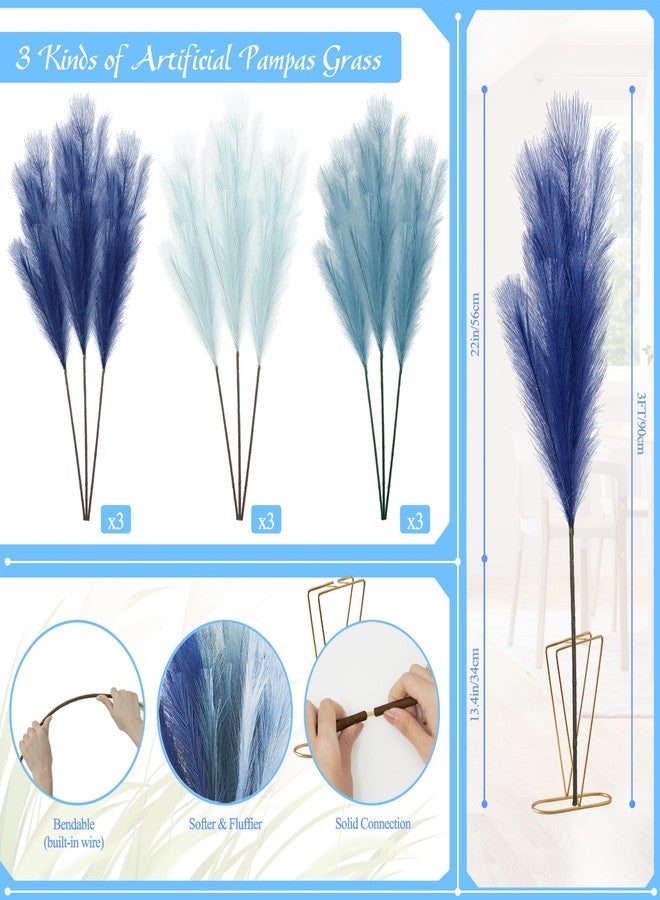 KALYLOC 9Pcs 3FT Colorful Faux Pampas Grass for Boho Decor, KALYLOC Non-Shedding Fluffy Artificial Bulrush, Tall Reed Fluffy Stems Vase Filler Living Room Wedding Decoration (Light Blue)… - Image 2