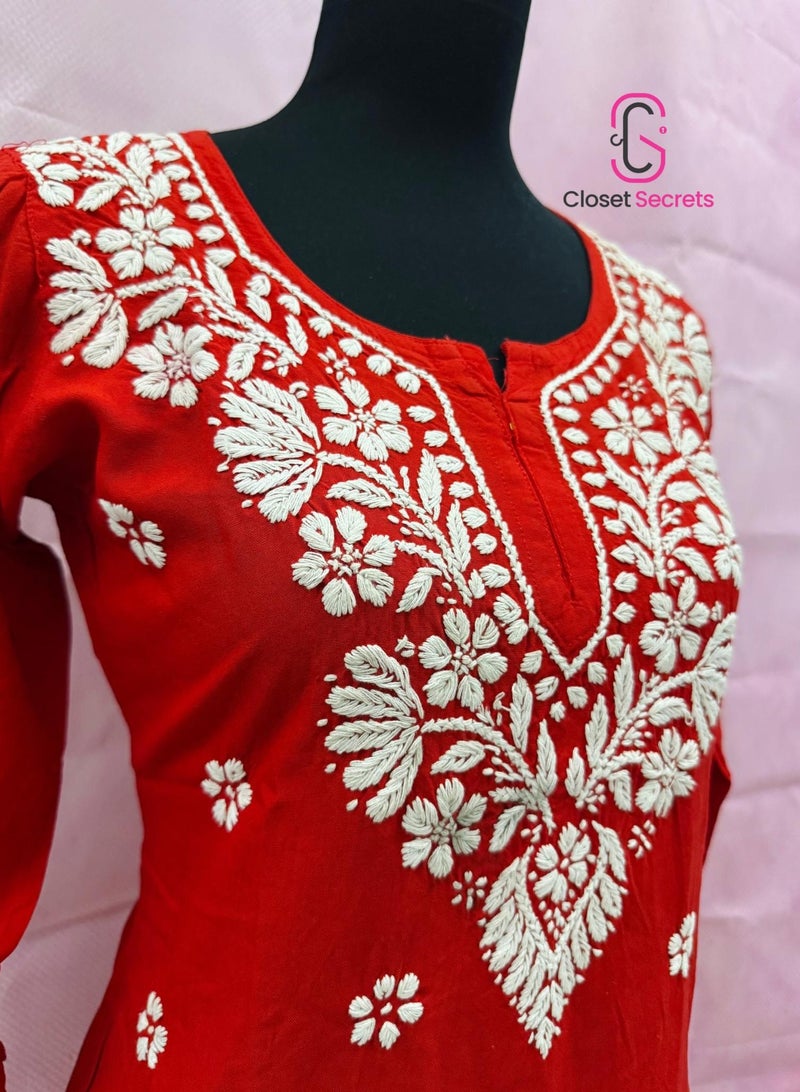 Closet Secrets Handmade Cotton Chikankari Short Kurti  - Image 1