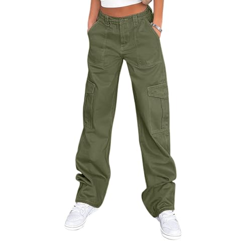 Lepunuo Cargo Pants for Women High Waisted Casual Pants Baggy Stretchy Wide Leg Y2K Streetwear with 6 Pockets Army Green - Image 1