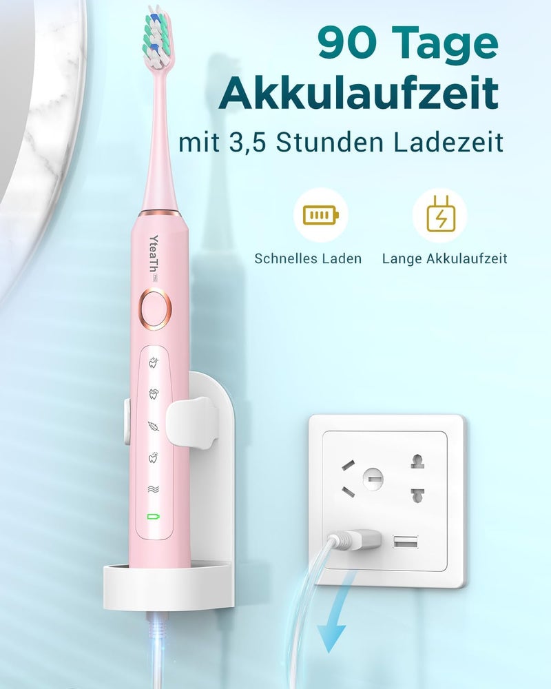 YTEATH PRO Electric Toothbrush Sonic Toothbrush for Adults and Children - Electric Toothbrush with 8 Brush Heads (3 Types) and 5 Modes. 90 Days Battery Life, 2 Minutes Smart Timer, Travel Case - Image 3