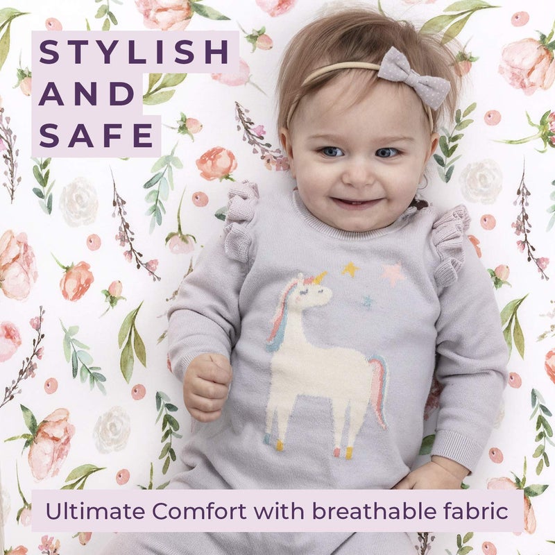 Pobibaby - 2 Pack Premium Fitted Baby Girl Crib Sheets for Standard Crib Mattress - Ultra-Soft Cotton Blend, Safe and Snug, and Stylish Floral Crib Sheet (Allure) - Image 3
