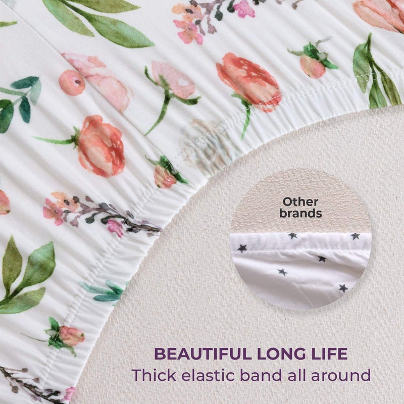 Pobibaby - 2 Pack Premium Fitted Baby Girl Crib Sheets for Standard Crib Mattress - Ultra-Soft Cotton Blend, Safe and Snug, and Stylish Floral Crib Sheet (Allure) - Image 5