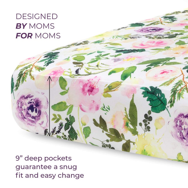 Pobibaby - 2 Pack Premium Fitted Baby Girl Crib Sheets for Standard Crib Mattress - Ultra-Soft Cotton Blend, Safe and Snug, and Stylish Floral Crib Sheet (Allure) - Image 4