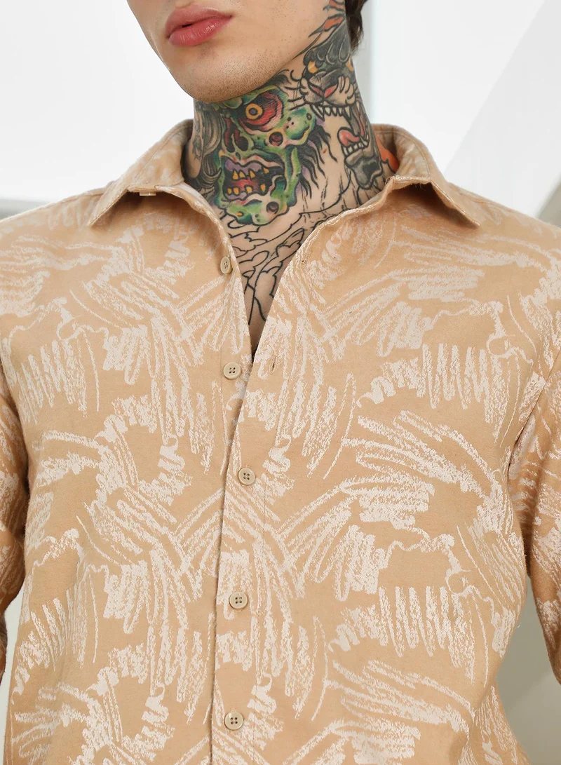 CAHOOT  Men's Beige Abstract Printed Full Sleeve Shirt for Men | Best Price UAE