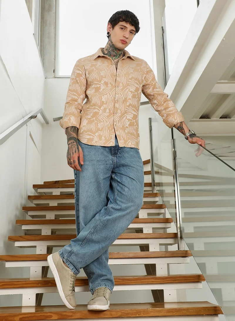CAHOOT  Men's Beige Abstract Printed Full Sleeve Shirt for Men | Best Price UAE