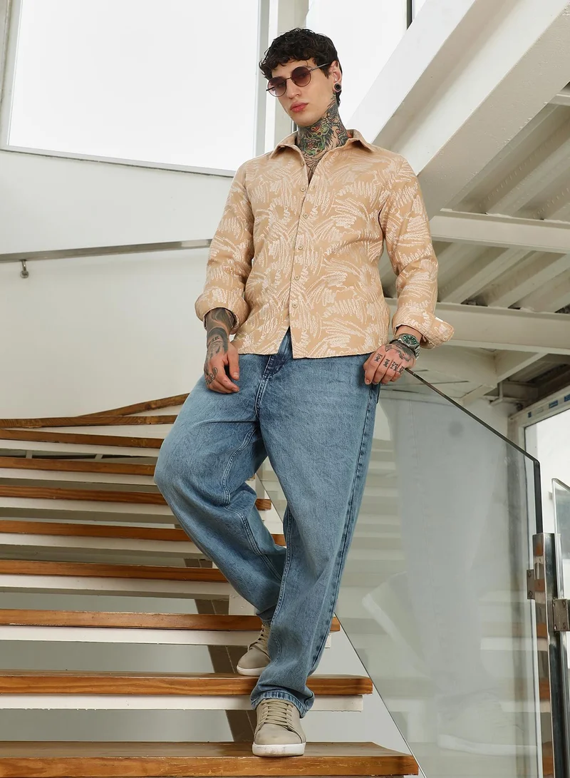 CAHOOT  Men's Beige Abstract Printed Full Sleeve Shirt for Men | Best Price UAE