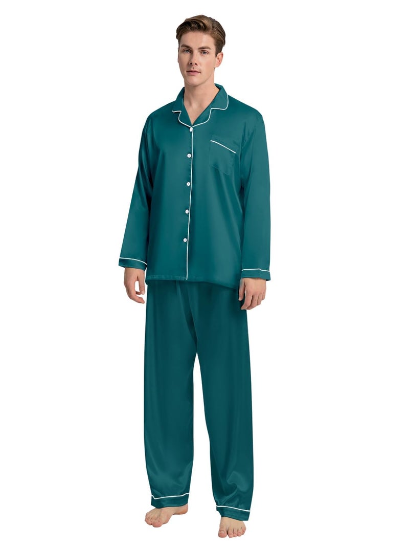 Schbbbta Family Matching Silk Pajamas Set Satin Long Sleeve Button Down Christmas Sleepwear Pj Set, Green, 9-10 Years - Image 5