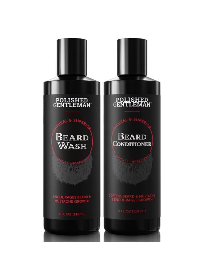 Polished Gentleman Beard Wash and Conditioner Set - Softens and Strengthens - Beard Shampoo with Growth Oil - Moisturizer & Beard Thickener - Tea Tree Unscented - Paraben-Free & Sulfate-Free (4oz) - Image 1