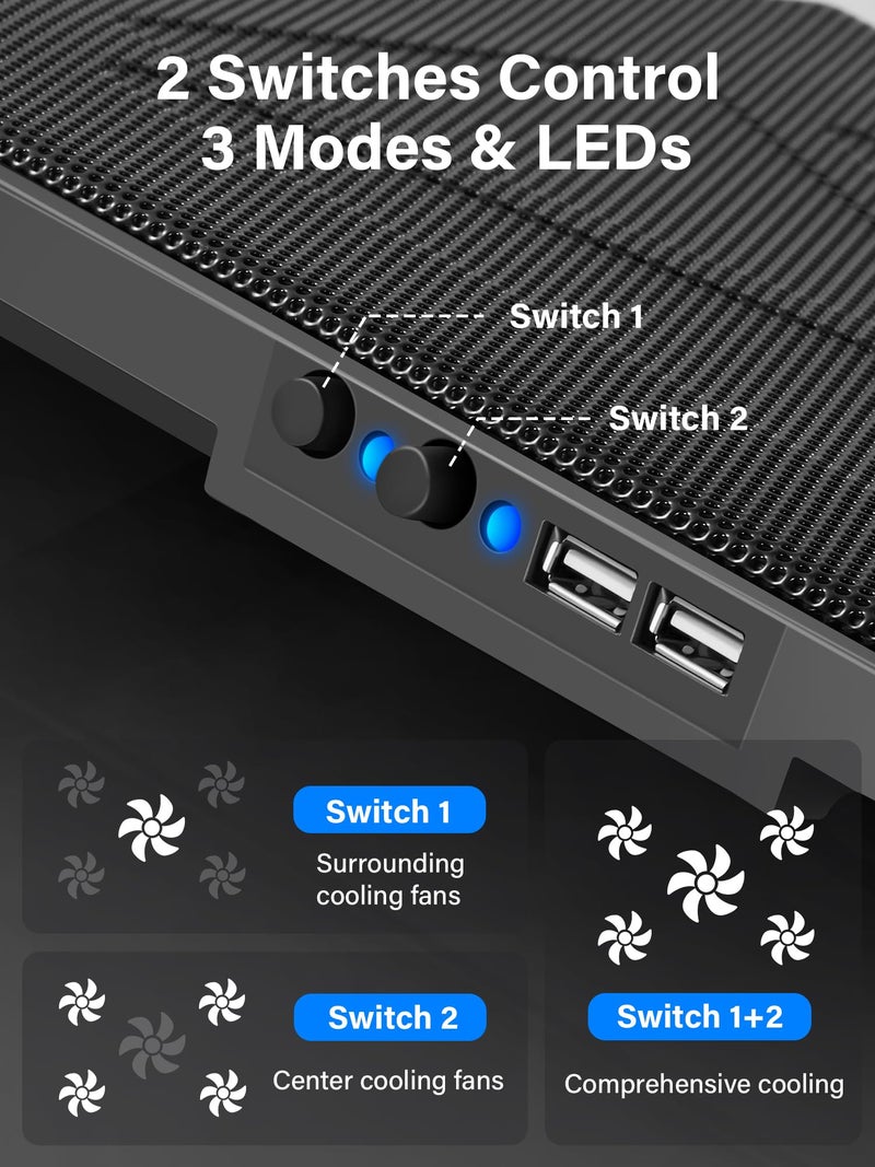Kootek Laptop Cooling Pad, Laptop Cooler with 5 Quiet Fans for 12"-17" Computer PC Notebook Gaming Laptop Fan, Height Adjustable Laptop Cooling Stand Laptop Accessories, Blue - Image 4