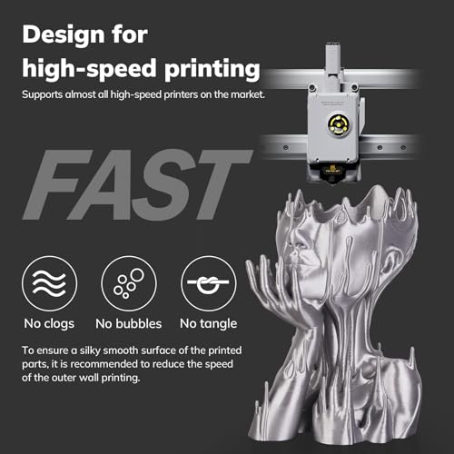 AMOLEN Silver Silk PLA Filament Shiny 3D Printer Filament 1.75mm +/- 0.02mm for 3D Printing 1kg(2.2lbs)/Spool Compatible with Most FDM Printer - Image 4