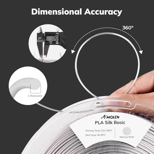 AMOLEN Silver Silk PLA Filament Shiny 3D Printer Filament 1.75mm +/- 0.02mm for 3D Printing 1kg(2.2lbs)/Spool Compatible with Most FDM Printer - Image 2