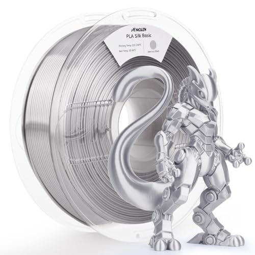AMOLEN Silver Silk PLA Filament Shiny 3D Printer Filament 1.75mm +/- 0.02mm for 3D Printing 1kg(2.2lbs)/Spool Compatible with Most FDM Printer - Image 1