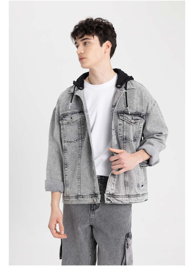 DeFacto - Man Oversize Fit Hooded Long Sleeve Denim Jacket - Image 1