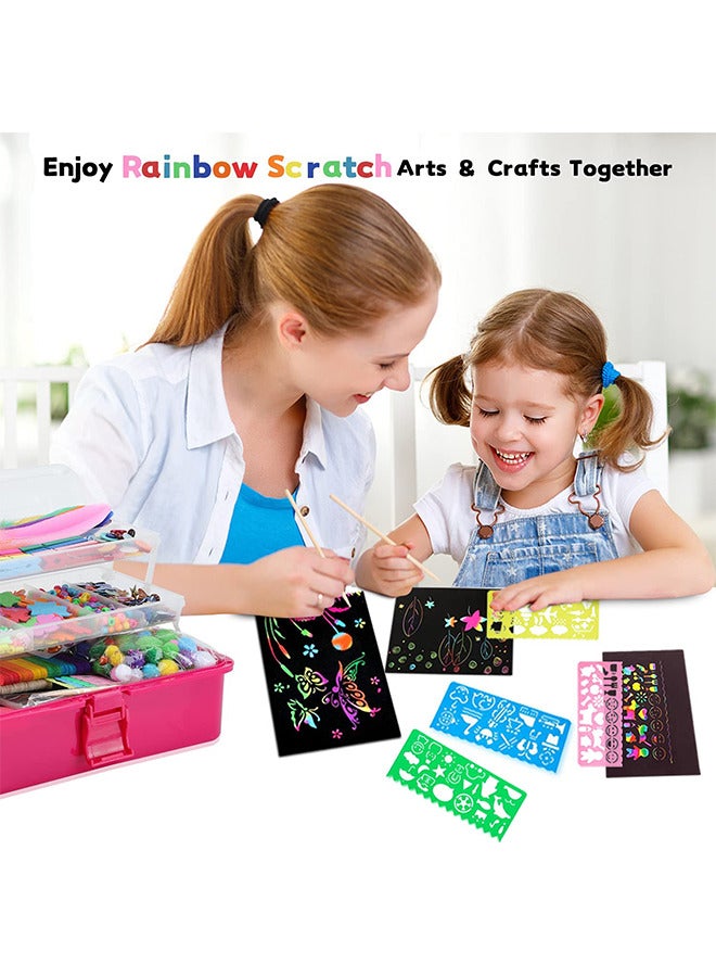 Children's Arts and Crafts Supplies 1600+diy Craft Sets Scraping Paper Art Sets Gift for 4+children (pink) - Image 5