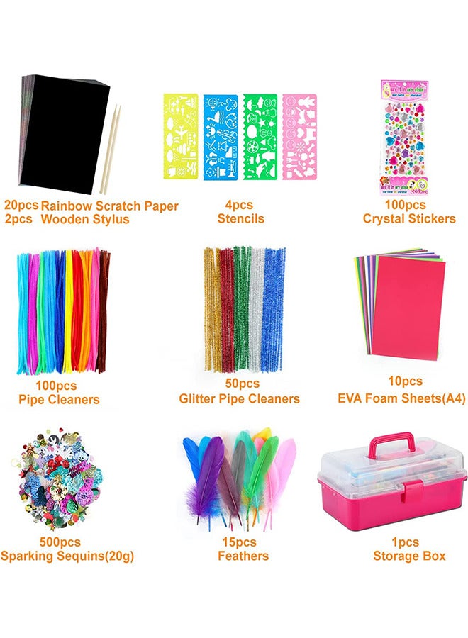 Children's Arts and Crafts Supplies 1600+diy Craft Sets Scraping Paper Art Sets Gift for 4+children (pink) - Image 3